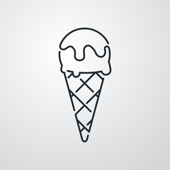 Símbolo heladeria. Icono plano lineal cono de helado achocolatado en fondo gris