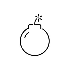 Símbolo cuenta atrás. Icono plano lineal bomba con mecha encendida en color negro