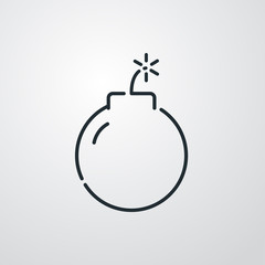 Símbolo cuenta atrás. Icono plano lineal bomba con mecha encendida en fondo gris