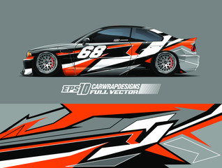 Racing car wrap design vector. Graphic abstract stripe racing background kit designs for wrap vehicle, race car, rally, adventure and livery. Full vector eps 10