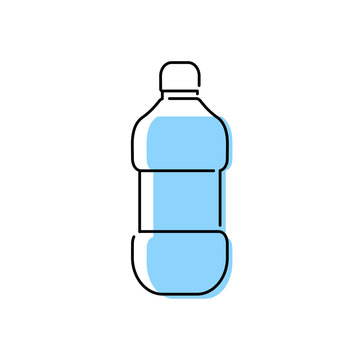 Icono plano lineal botella de plástico de agua con color azul