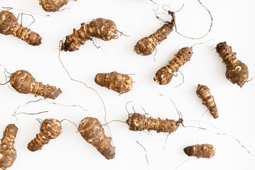 organic Jerusalem Artichokes on the white background