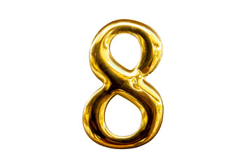Number eight Golde isolated on white backgroud. File contains with clipping path so easy to work.