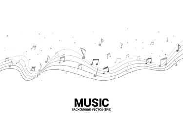 Vector music melody note dancing flow . Concept background for song and concert theme.