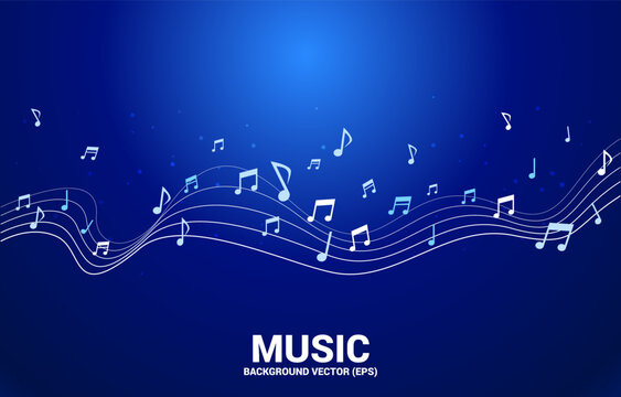 Vector music melody note dancing flow . Concept background for song and concert theme.