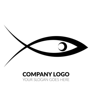 Simple black and white fish icons or logo vector illustration, seafood or fish snack industries logo.