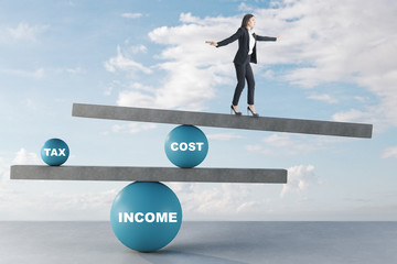 Businesswomen standing on  scales