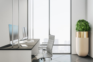 Creative desktop with empty computer screen