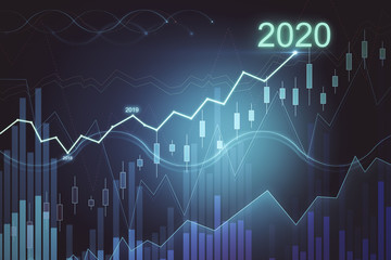 Glowing graph of success in 2020 year