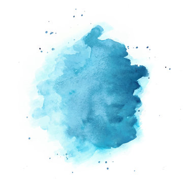 Blue Watercolor Vector Background. Round Stain Isolated on White.