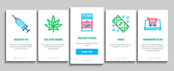 Addiction Bad Habits Onboarding Mobile App Page Screen. Alcohol And Drug, Shopping And Gambling, Hemp, Smoking And Junk Food Addiction Concept Illustrations
