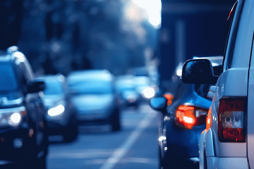 Fototapeta premium day traffic traffic jam in the city on the highway cars / transport concept, city traffic metropolis view landscape