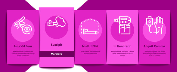 Malaria Illness Dengue Onboarding Mobile App Page Screen. Malaria Mosquito, Spray And Protect Cream Bottle, Sick Human And Treatment Concept Illustrations