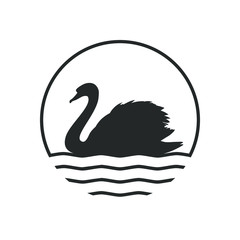 Swan graphic icon. Swan on the water sign in the circle isolated on white background. Logo. Vector illustration