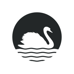 Swan graphic icon. Swan on the water sign in the circle isolated on white background. Logo. Vector illustration