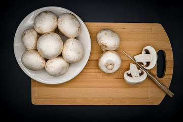 mushrooms on a cutting board