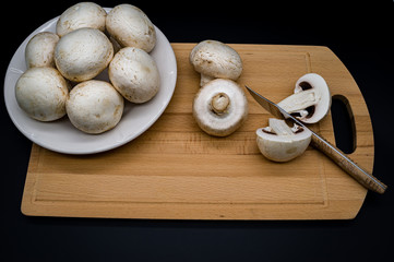 mushrooms on a chopping board