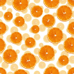 seamless texture of a set with juicy slices of orange, lemon, lime on a white background for menu, recipe, concept of vegetarian, healthy food, background, pattern for textile, wallpaper, copy space