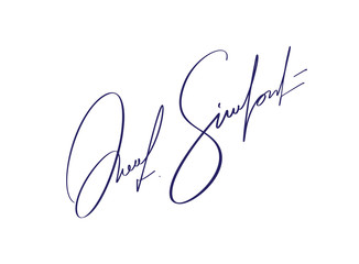 Manual signature for documents on white background. Hand drawn Calligraphy lettering Vector illustration