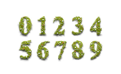 Decorative numbers, christmas font letters isolated 3d