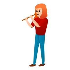 Girl playing flute icon. Cartoon of girl playing flute vector icon for web design isolated on white background
