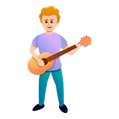 Boy play guitar song icon. Cartoon of boy play guitar song vector icon for web design isolated on white background
