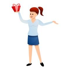 Girl win party gift icon. Cartoon of girl win party gift vector icon for web design isolated on white background