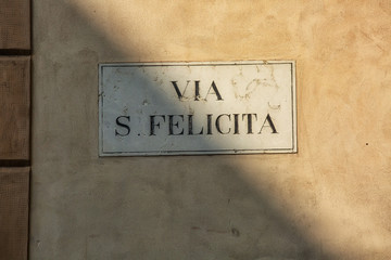 VERONA, ITALY - July 19th, 2019: Street sign in historic part of the city