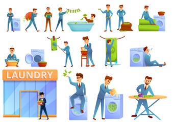 Money laundering icons set. Cartoon set of money laundering vector icons for web design