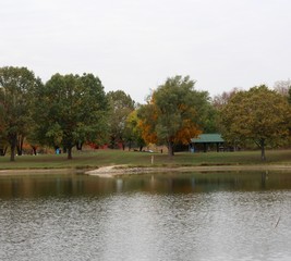 A quiet view of a autumn day at the lake in the country.