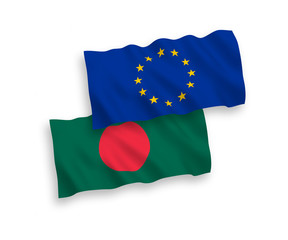 Flags of European Union and Bangladesh on a white background