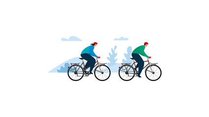 Fototapeta na wymiar Vector in flat design of people outdoor in the park on weekend. Bike for the city. Bicycle vector illustration.