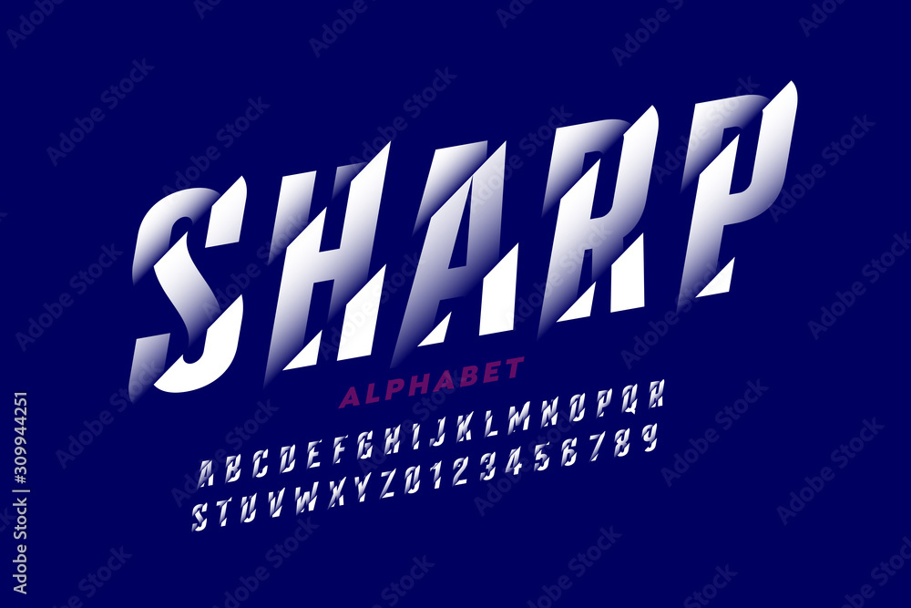 Fototapete modern font design with sliced effect, alphabet letters and numbers
