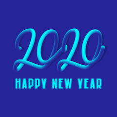 2020 Happy New Year blue gradient lettering for greeting card design.