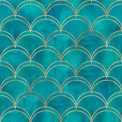 Mermaid fish scale wave japanese seamless pattern © Olga
