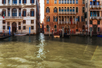Obraz premium Venice, Italy. Beautiful traditional canal street with colorful houses and boats