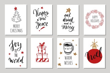 Christmas and New Year tags and labels vector collection. Merry Christmas handwritten Lettering