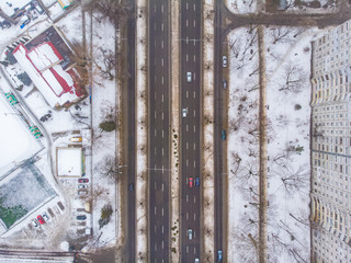 The streets of Chisinau in winter. Aerial view