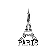 Paris symbol. Eiffel Tower. Line drawing. Vector sketch illustration