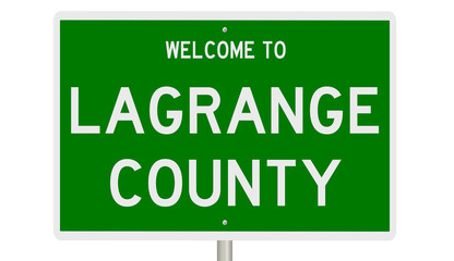 Rendering of a green 3d highway sign for LaGrange County