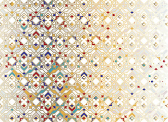 Fototapety  Seamless Islamic ornamental Background in color. Islamic ornamental colorful detail of mosaic. arabic, east ornament, indian ornament, persian motif, 3D. Ramadan Kareem gold greeting card, banner