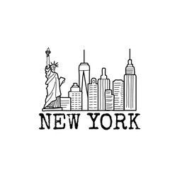 New York skyline cityscape line drawing. Vector sketch illustration