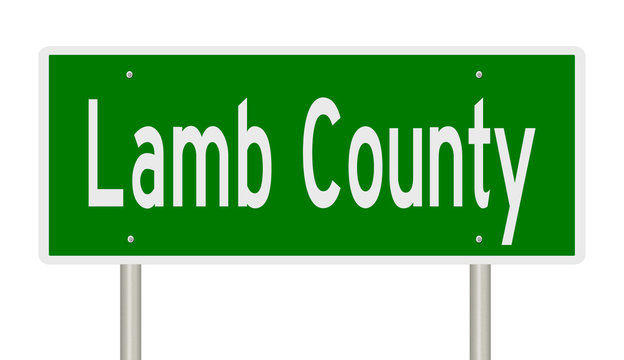 Rendering of a green 3d highway sign for Lamb County