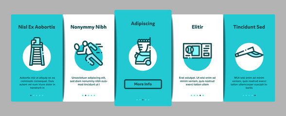 Tennis Game Equipment Onboarding Mobile App Page Screen. Racket And Tennis Field, Cup And Tracksuit, Ball Basket And Player Concept Illustrations