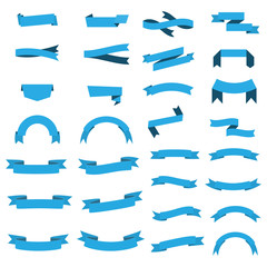 set of blue ribbon banner icon