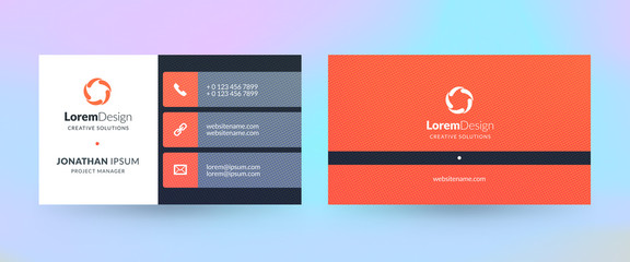 Double-sided horizontal business card template. Vector mockup illustration. Stationery design. Halftone texture