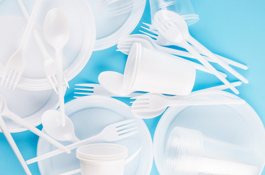 White plastic disposable tableware