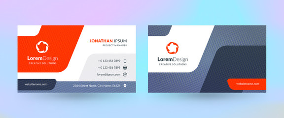 Double-sided horizontal business card template. Vector mockup illustration. Stationery design. Halftone texture