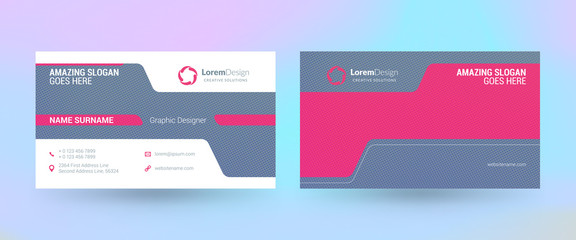 Double-sided horizontal business card template. Vector mockup illustration. Stationery design. Halftone texture