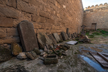 Artifacts in ancient fortress, dated to the 14th century, located in Mardakan, Azerbaijan